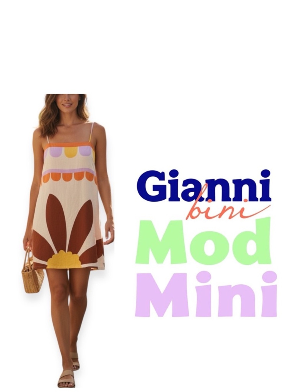Gianni Bini
Kourtney Square Neck Sleeveless Linen Blend Retro Mod Mini Dress M